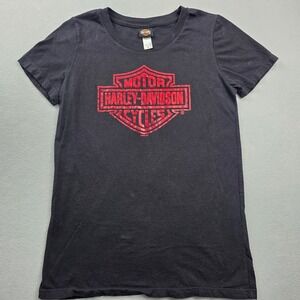 Harley-Davidson Womens Black Red Graphic T-Shirt Rockford IL Small USA Made